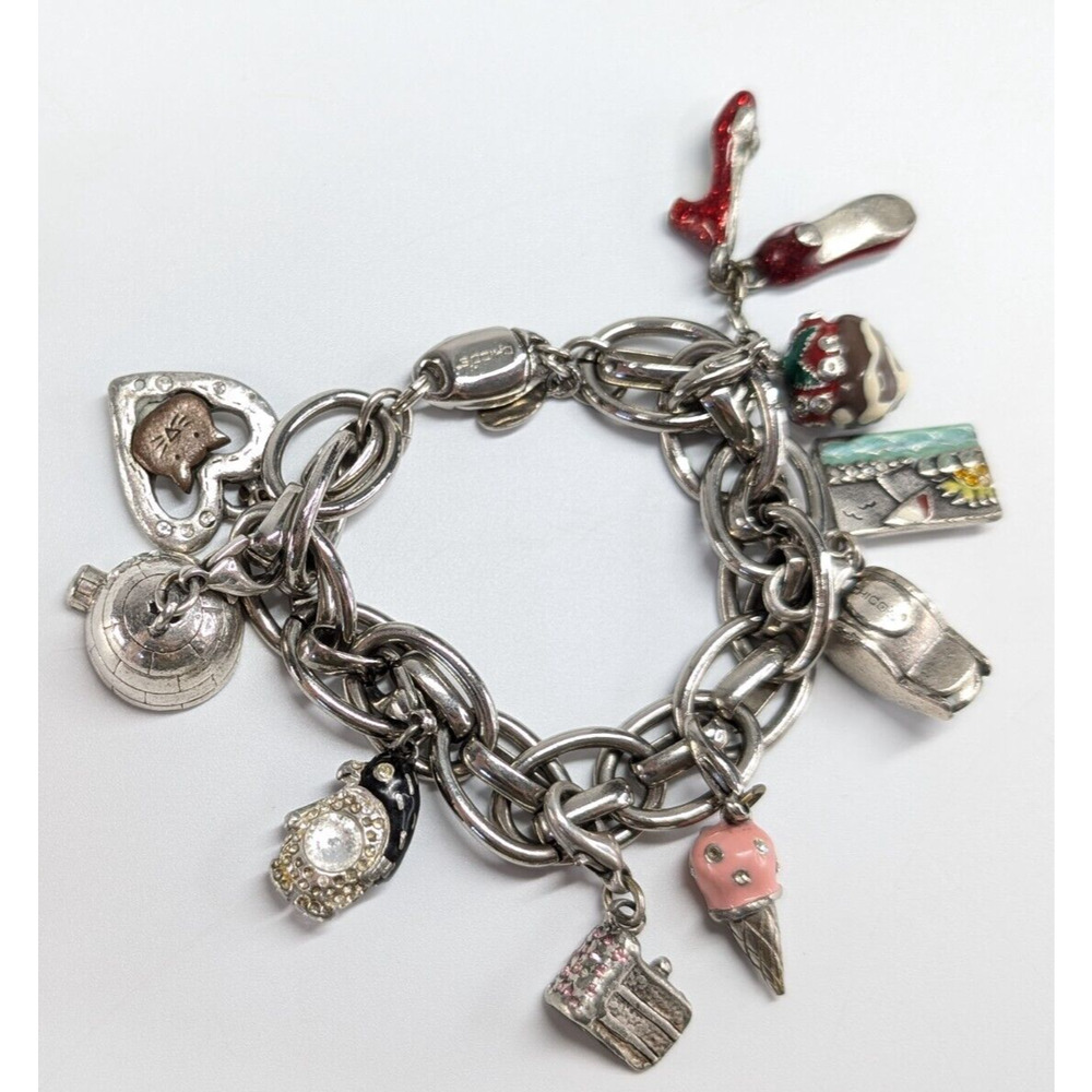Chico's Enamel Charm Silver Tone Whistle Igloo Cake Cat Penguin Shoes Bracelet